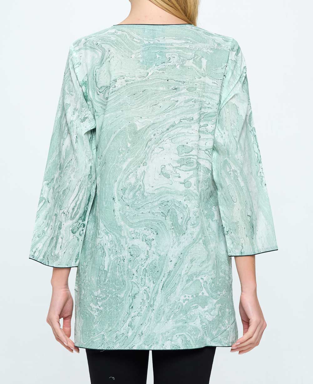 Green Marble Print Soft Cotton Tunic Top